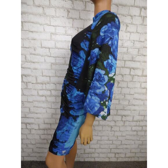 $348 Tracy Reese Blue Foral Cutout Back Flutter Sleeve Ruched Dress 2 NWT - Picture 10 of 16